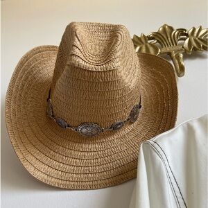 🆕Weave style Panama cowboy hat with silver detail
